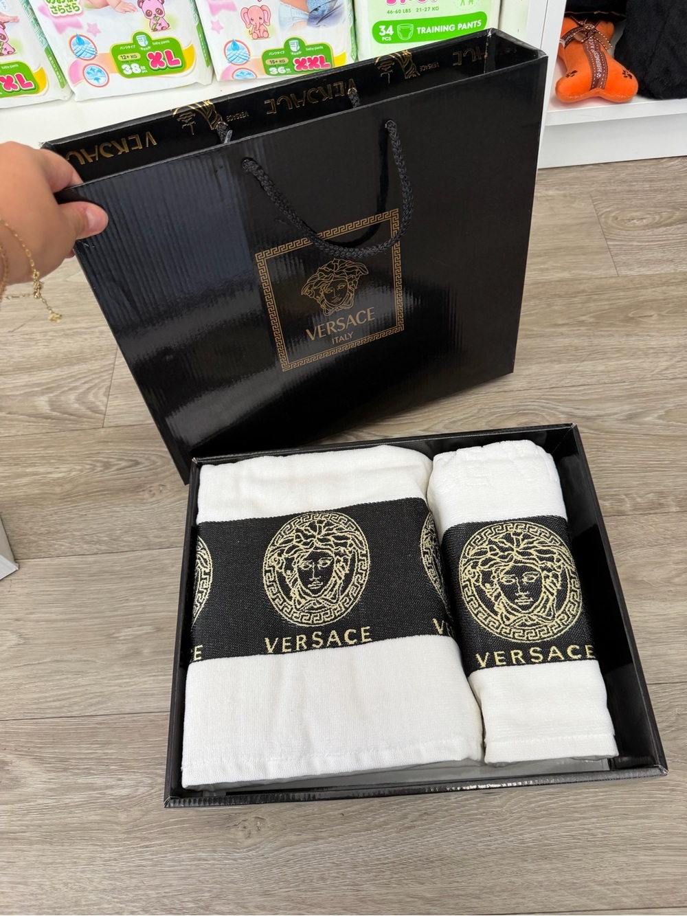 Versace White, Black & Gold Medusa Logo Towel Gift Set